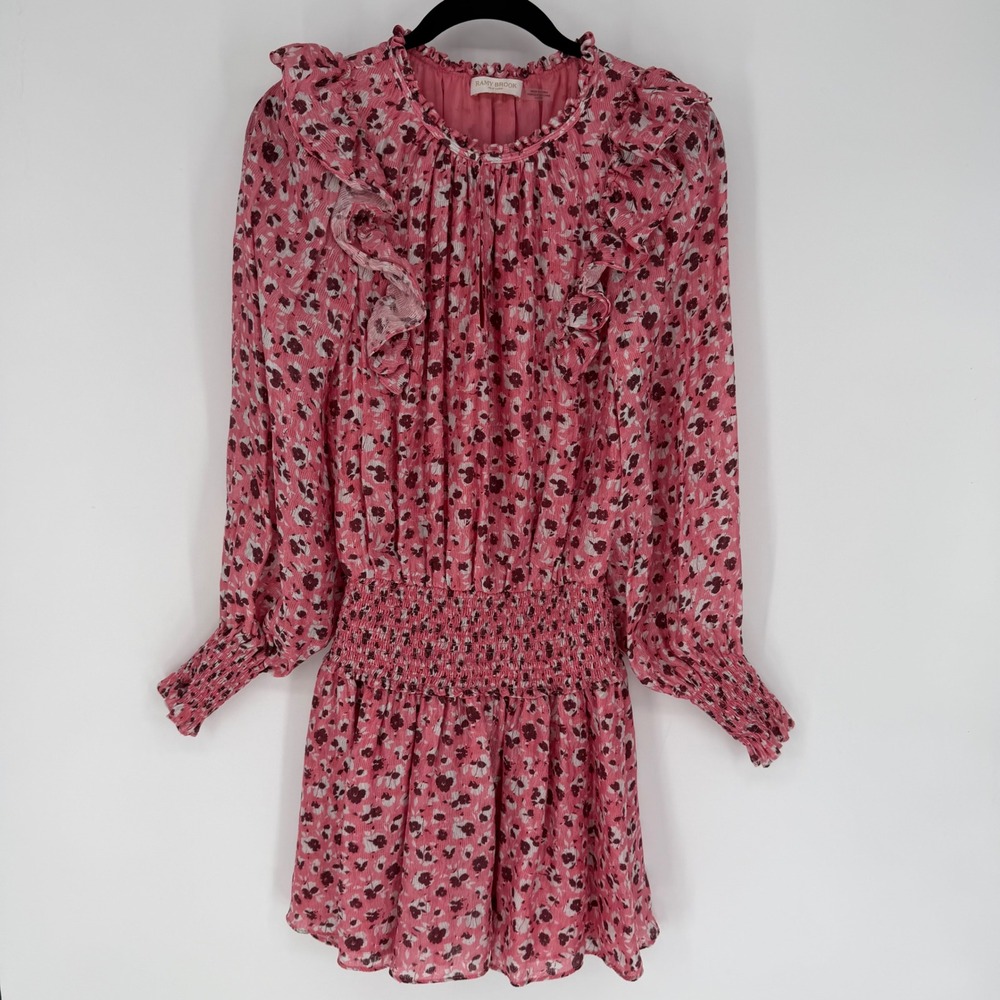 RAMY BROOK PENELOPE FLICO FLORAL RUFFLE DRESS PINK SILK XS ROMANTIC WHIMSICAL